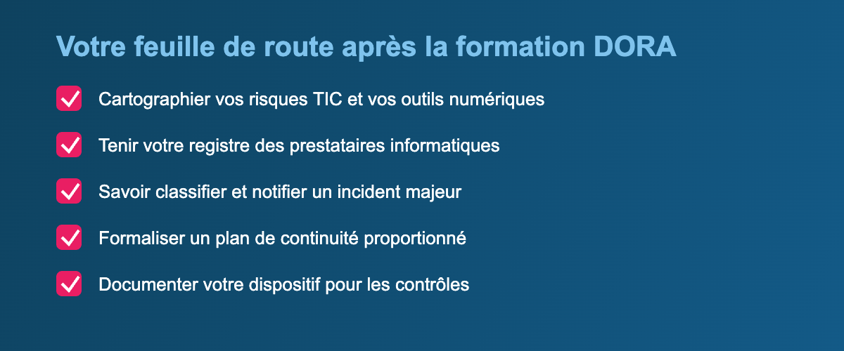Feuille de route de mise en conformité après la formation DORA en ligne