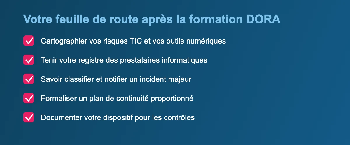 Feuille de route de mise en conformité après la formation DORA en ligne