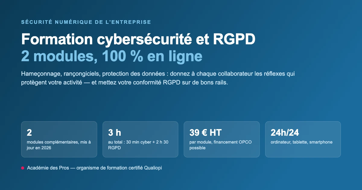 Formation cybersécurité et RGPD en ligne : sensibilisation des équipes et conformité des données